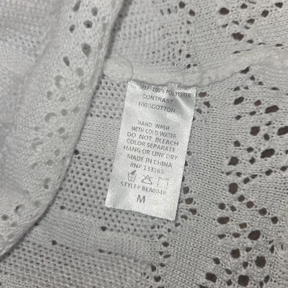 Altar'd State Bell Sleeve White Cotton Eyelet Crew Neck Scalloped Hem Sweater - Picture 4 of 8